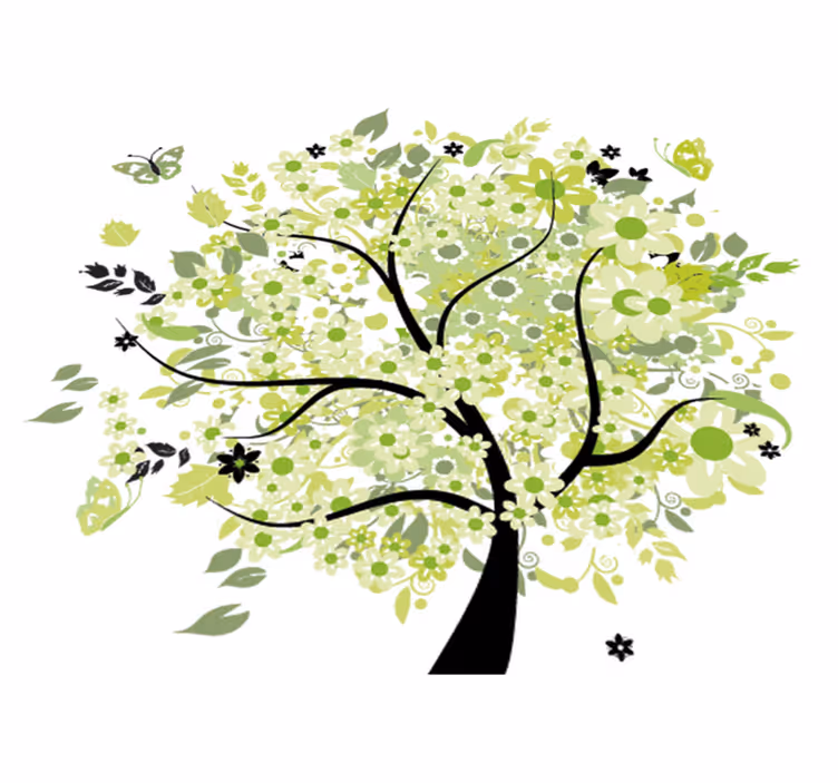 Tappeto vinile fiori albero verde di primavera - TenStickers