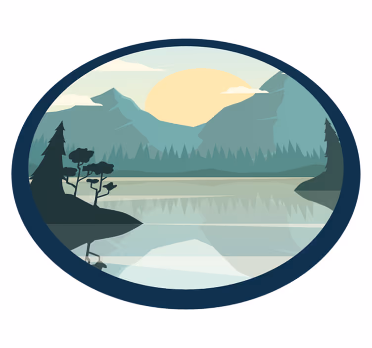 Tappeto vinile fiori silhouette montagna con lago - TenStickers