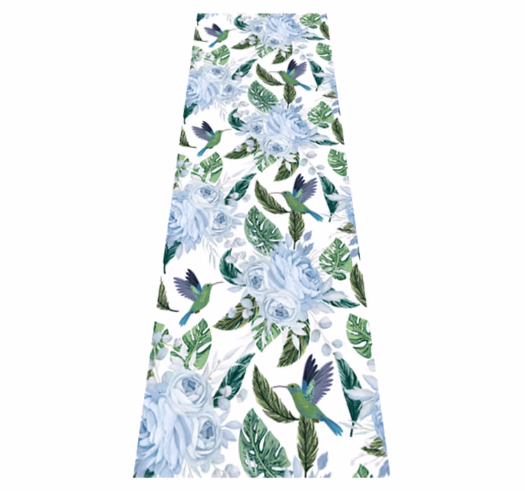 Tappeto vinile fiori fiori di giardino blu con uccelli - TenStickers