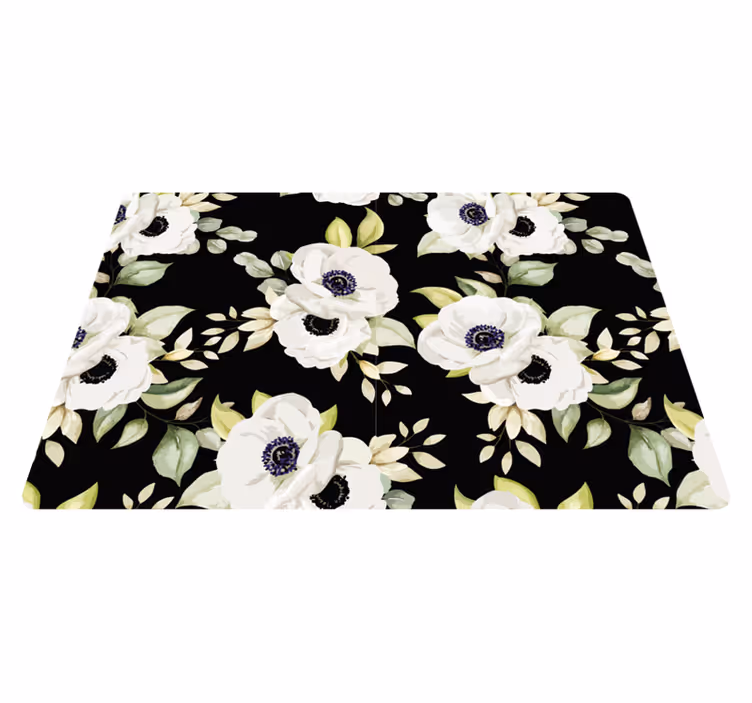 Tappeto vinile fiori stile elegante nero - TenStickers