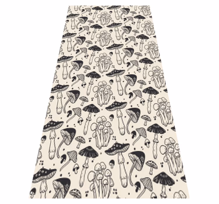 Tappeto vinile fiori motivo funghi neri disegnati - TenStickers