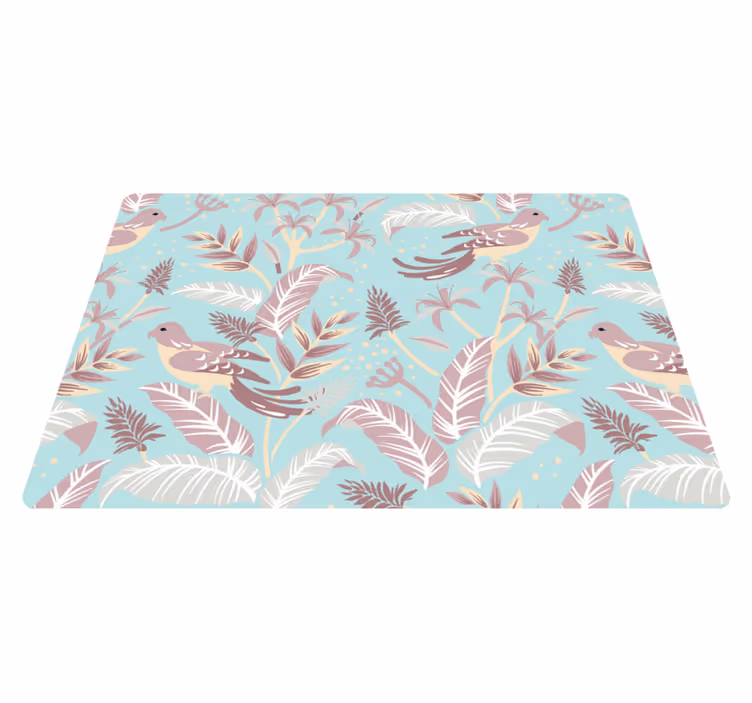 Tappeto vinile fiori motivo floreale blu e rosa - TenStickers