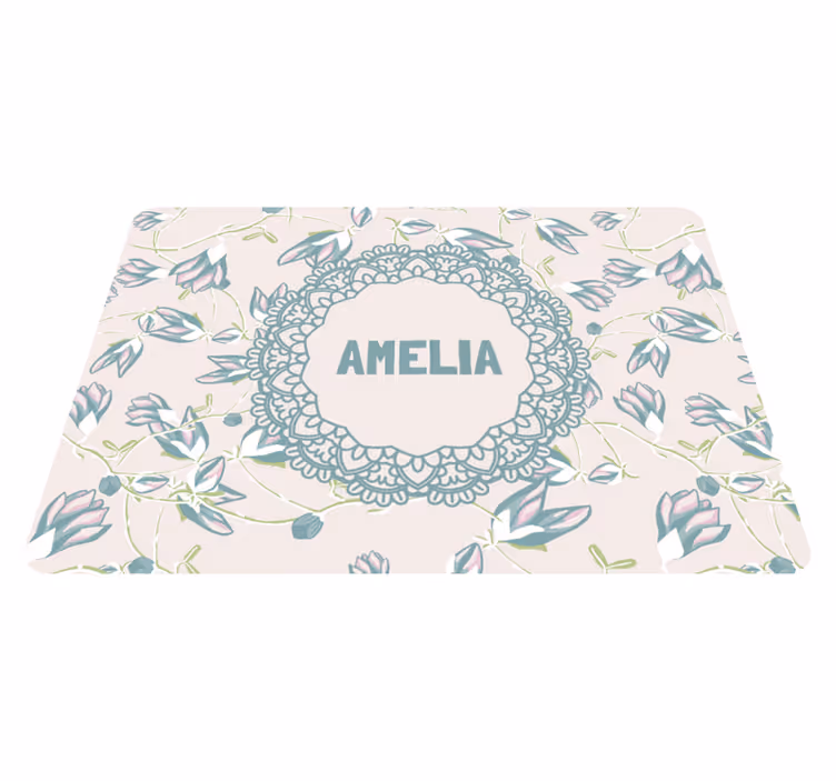 Tappeto vinile fiori foglie e nome - TenStickers