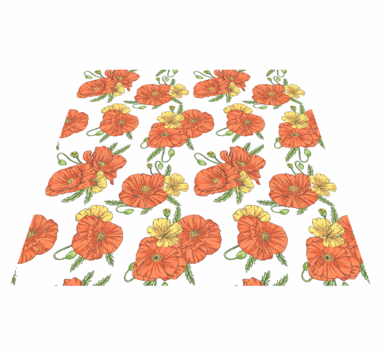 Tappeto vinile fiori fiori di papavero su sfondo bianco - TenStickers