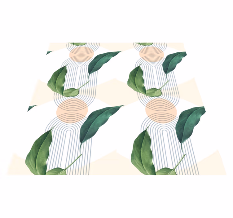 Tappeto vinile fiori foglia verde su sfondo rosa - TenStickers