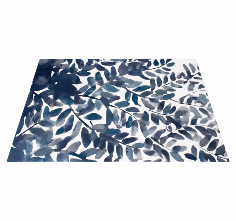Tappeto vinile fiori motivo foglie acquerello blu - TenStickers