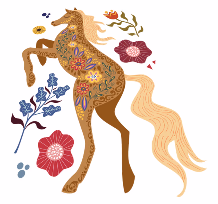 Tappeto vinile fiori illustrazione folklore cavalli selvaggi - TenStickers