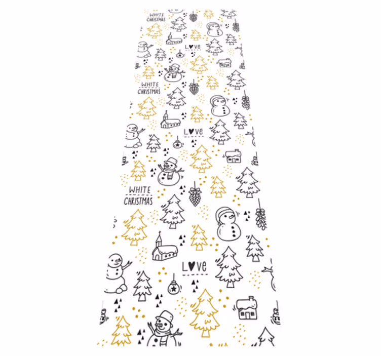 Tappeto vinile natale motivo doodle oro e nero - TenStickers