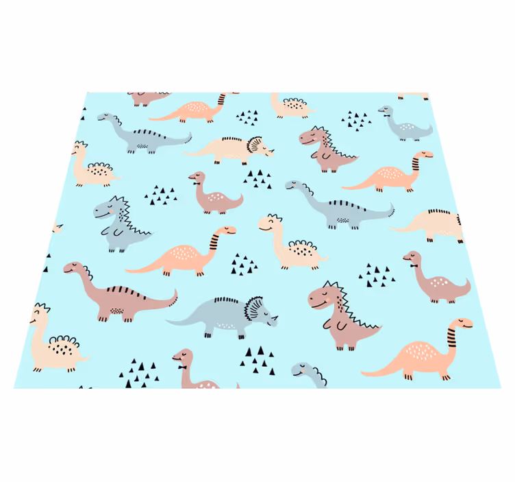 Tappeto vinile camera da letto sfondo blu con dinosauri - TenStickers