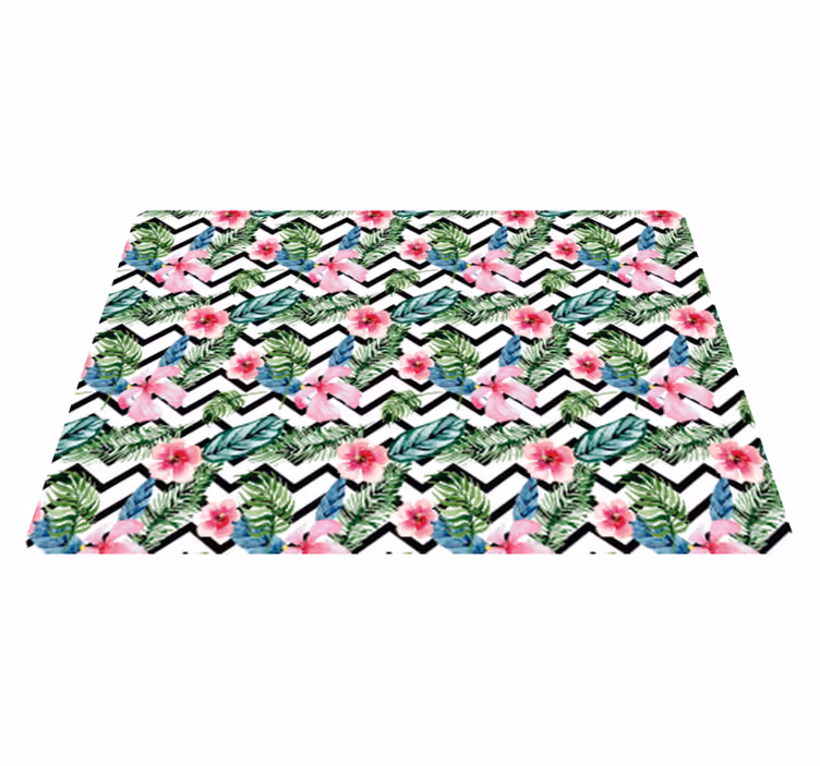 Tappeto vinile fiori linee tropicali a zigzag - TenStickers