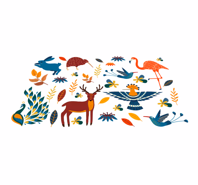 Tappeto vinile fiori stile tengango animali piante - TenStickers