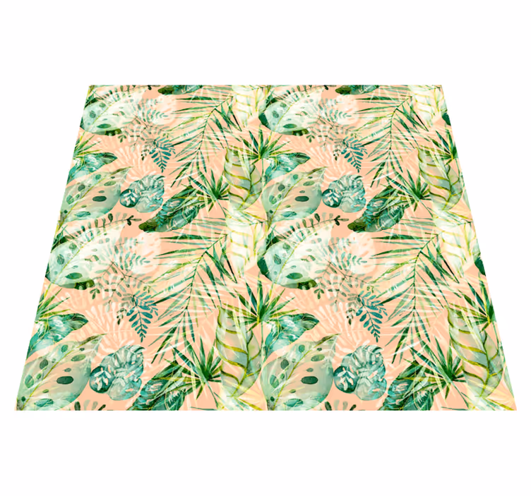 Tappeto vinile fiori design con foglie rosa - TenStickers