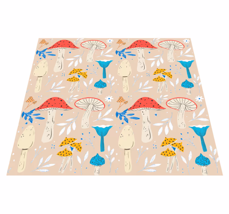 Tappeto vinile fiori funghi classici su sfondo beige - TenStickers