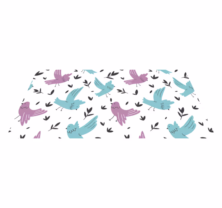Tappeto vinile fiori uccelli blu e viola piante - TenStickers