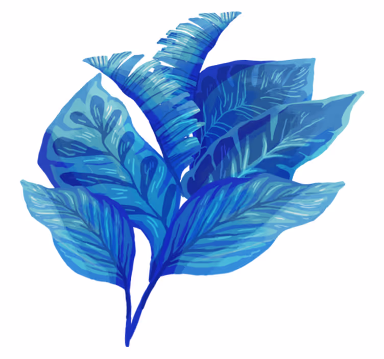 Tappeto vinile fiori composizione foglie blu - TenStickers