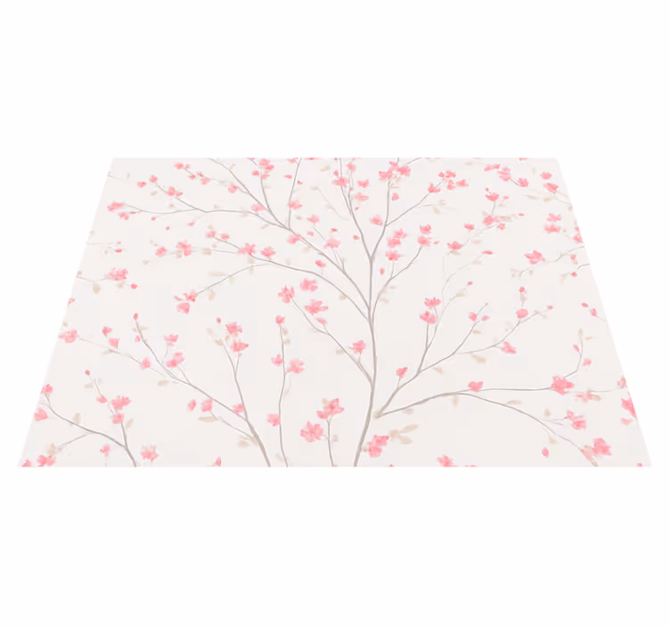 Tappeto vinile camera da letto albero con fiori rosa - TenStickers
