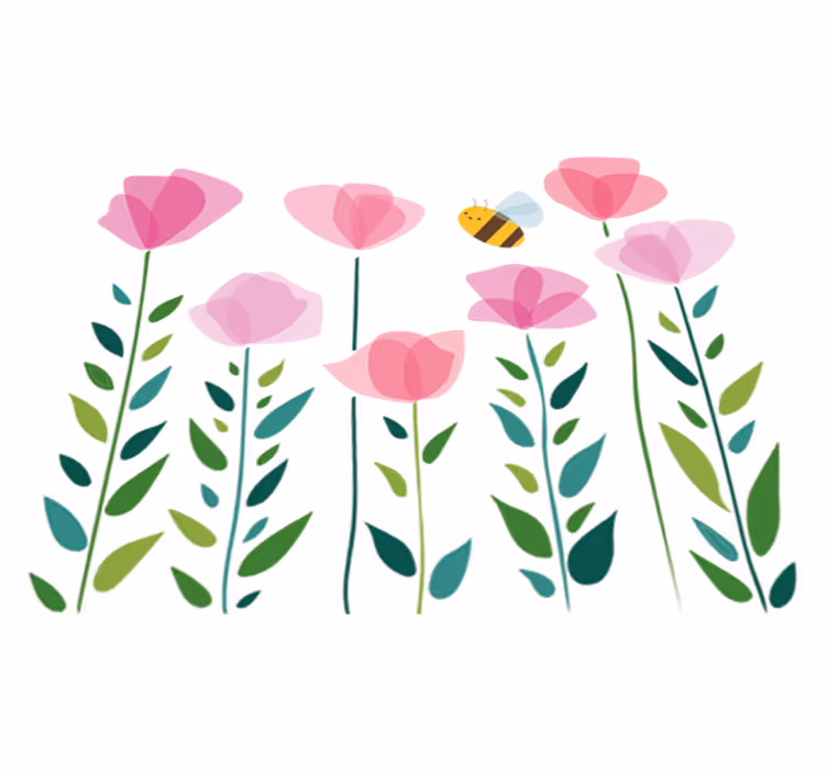 Tappeto vinile per bambini fiori rosa e ape - TenStickers