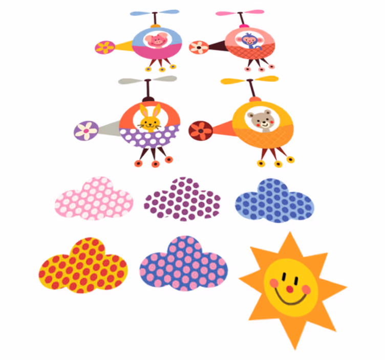 Tappeto vinile per bambini adesivi animali elicottero - TenStickers