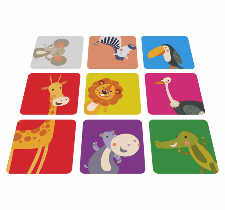 Tappeto vinile per bambini piastrelle colorate con animali - TenStickers