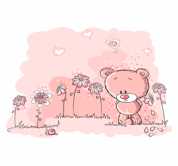 Tappeto vinile per bambini orso rosa e fiori - TenStickers
