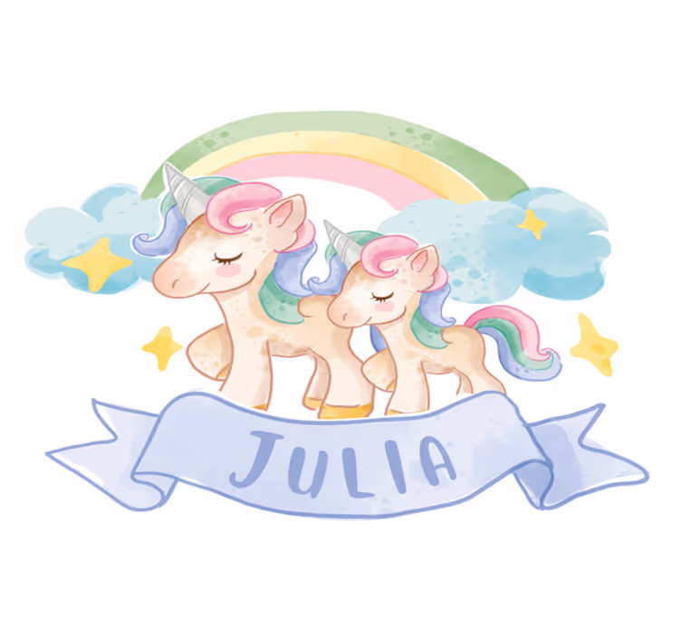 Tappeto vinile per bambini unicorni felici su un arcobaleno - TenStickers