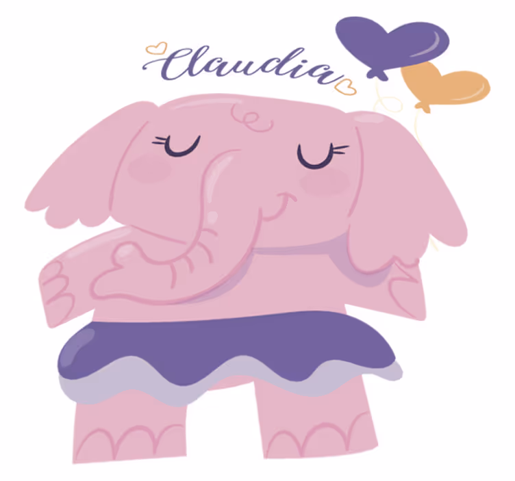 Tappeto vinile per bambini elefante rosa con nome - TenStickers