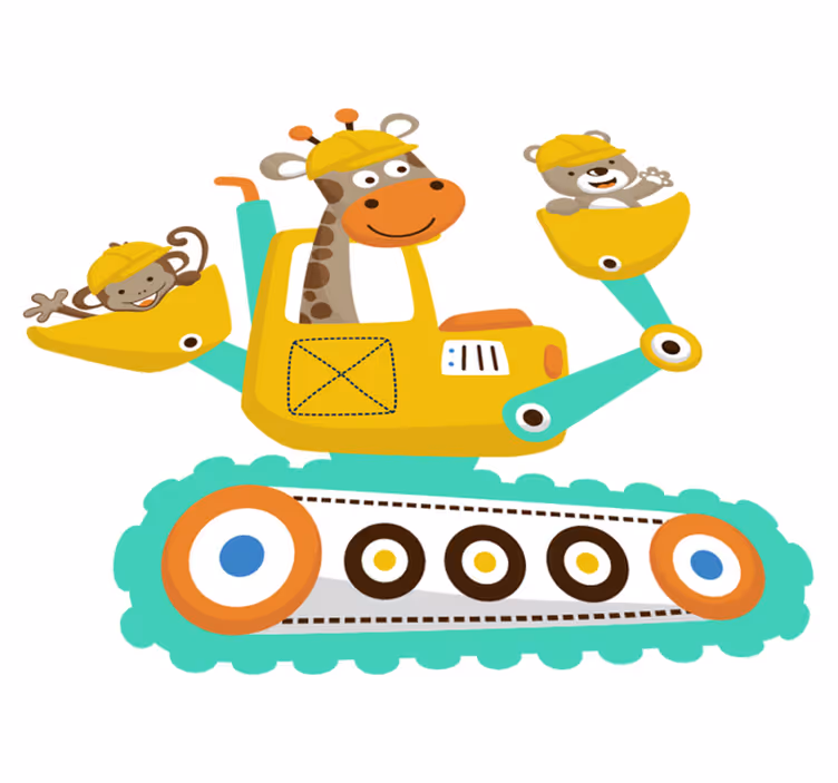 Tappeto vinile per bambini escavatore con animali - TenStickers