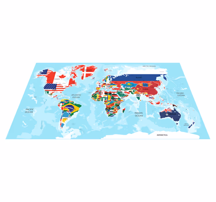 Tappeto vinile mappamondo bandiere del mondo - TenStickers