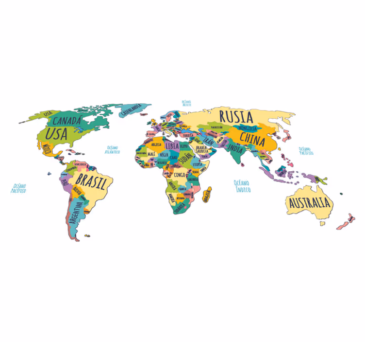 Tappeto vinile mappamondo mappa politica del mondo - TenStickers