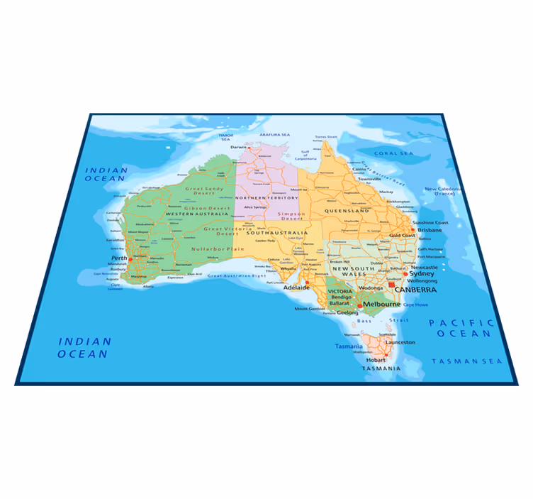 Tappeto vinile mappamondo mappa politica australia - TenStickers