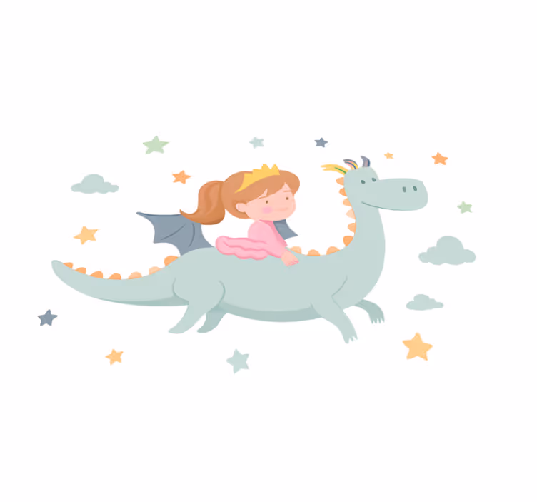 Tappeto vinile per bambini principessa su un drago - TenStickers
