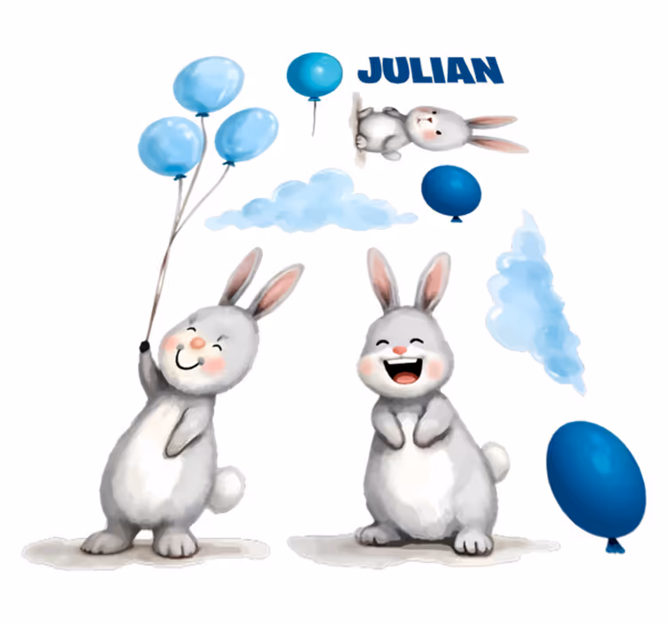Tappeto vinile per bambini palloncini blu con coniglietti - TenStickers