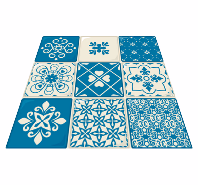 Tappeto pvc cucina motivo grigio e blu - TenStickers