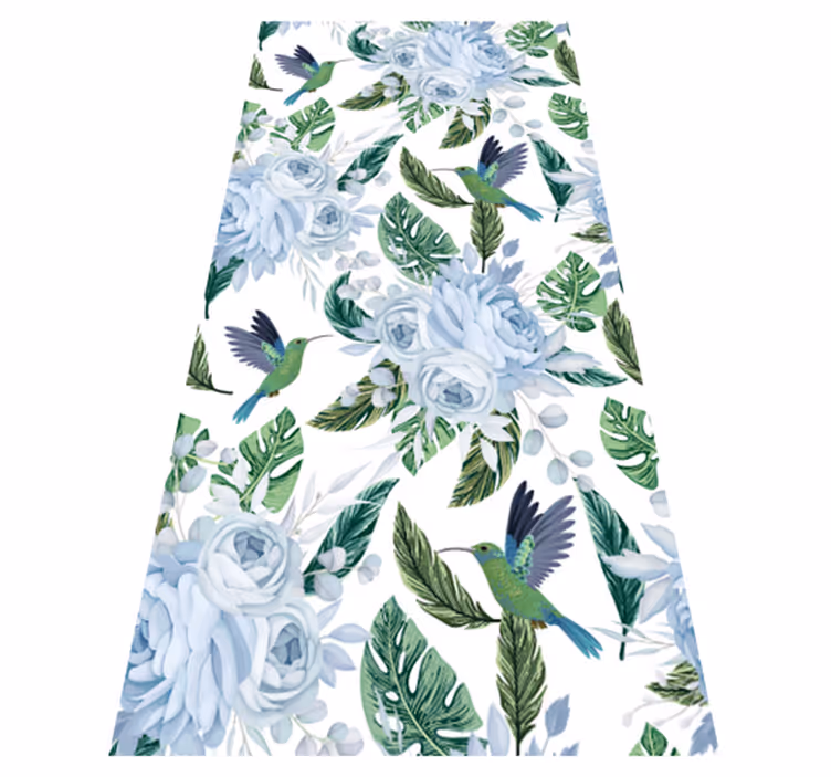Tappeto pvc cucina fiori blu giardino con uccelli - TenStickers