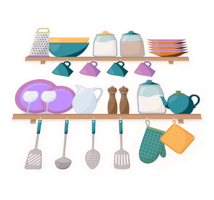 Tappeto pvc cucina con ripiani e utensili da cucina - TenStickers