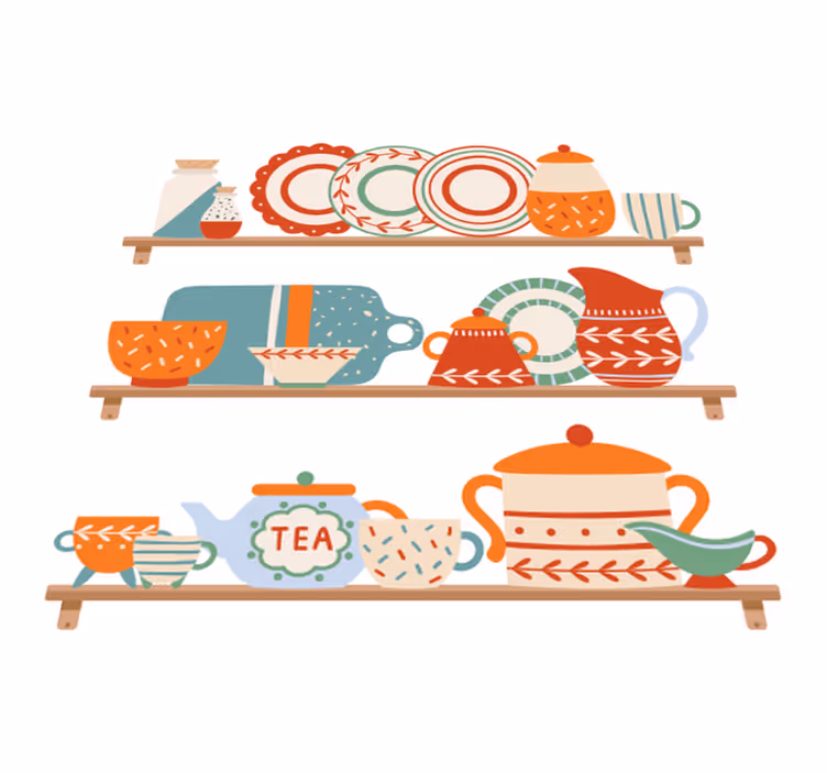Tappeto pvc cucina stoviglie in esposizione - TenStickers