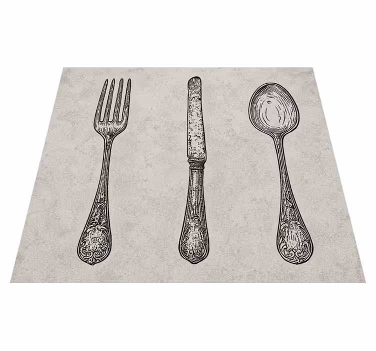 Tappeto pvc cucina posate grigie - TenStickers