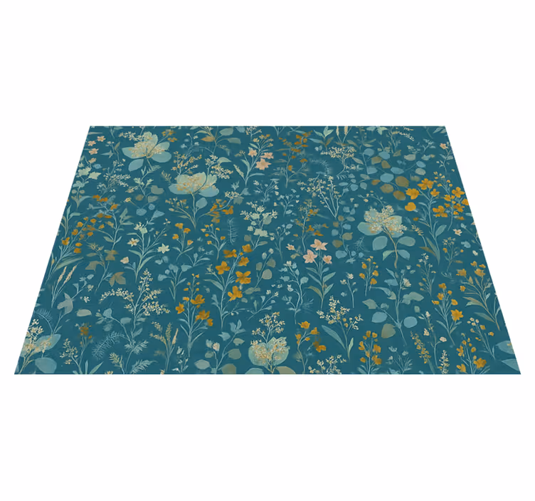 Tappeto vinile camera da letto design floreale blu vintage - TenStickers