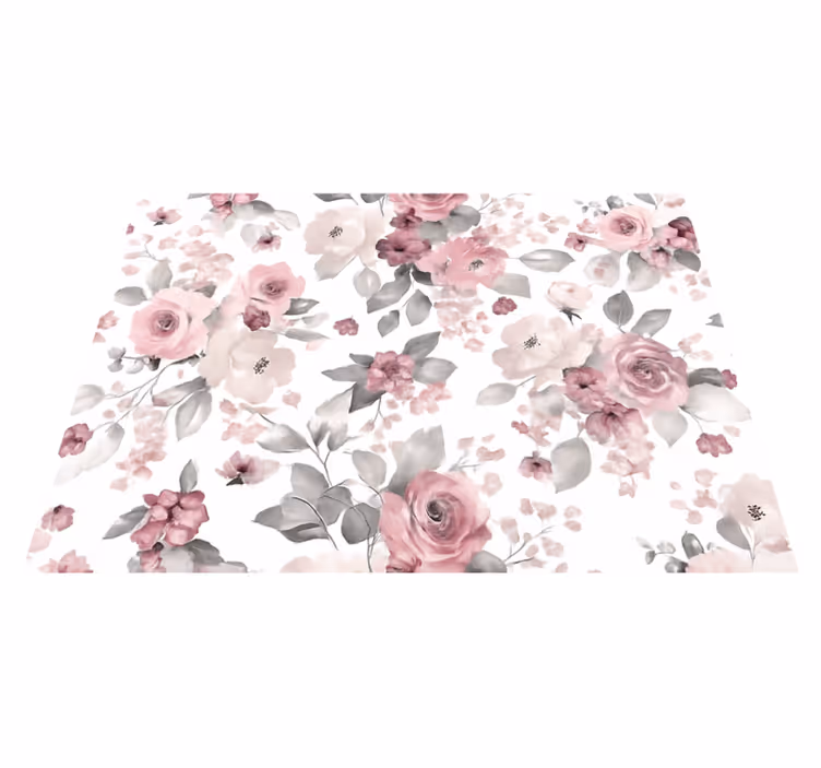 Tappeto vinile camera da letto motivo fiori grigi - TenStickers