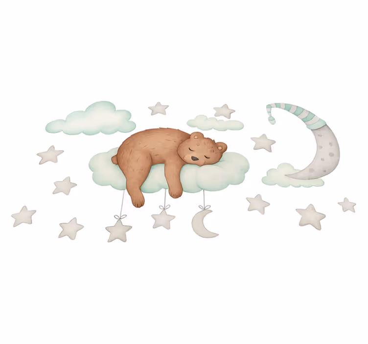 Tappeto vinile camera da letto orso che dorme tra le nuvole - TenStickers