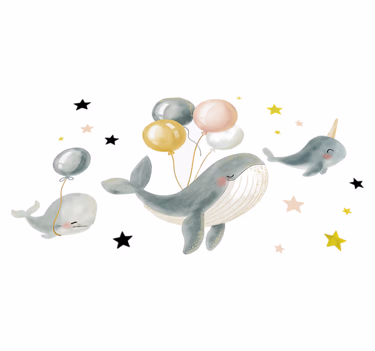 Tappeto vinile camera da letto balene felici con palloni - TenStickers