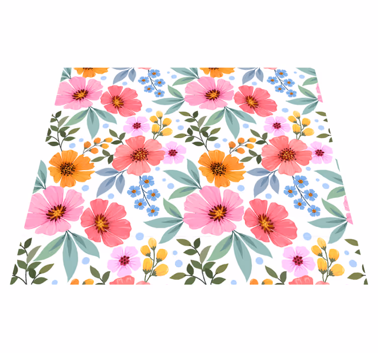 Tappeto vinile natura fiori colorati su sfondo bianco - TenStickers