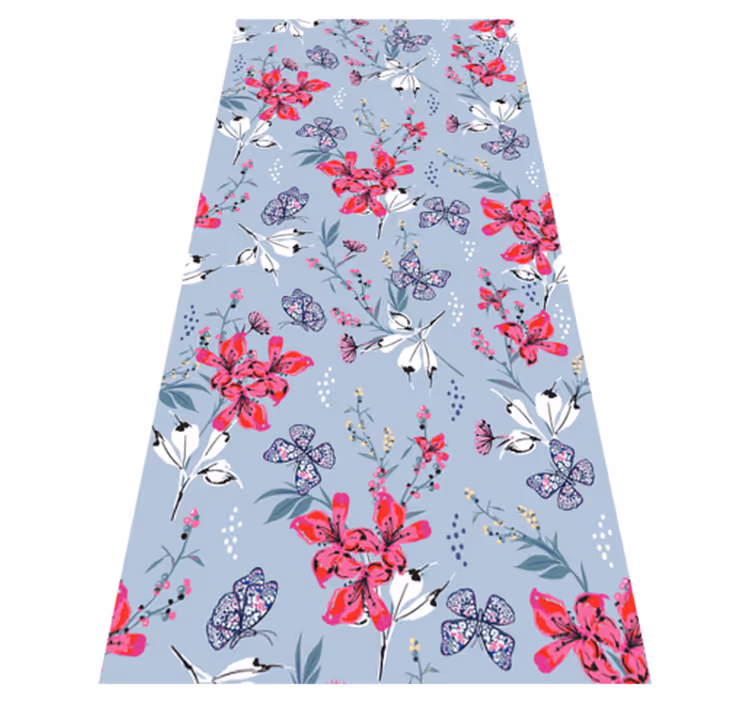 Tappeto vinile natura fiori rossi astratti e farfalle - TenStickers