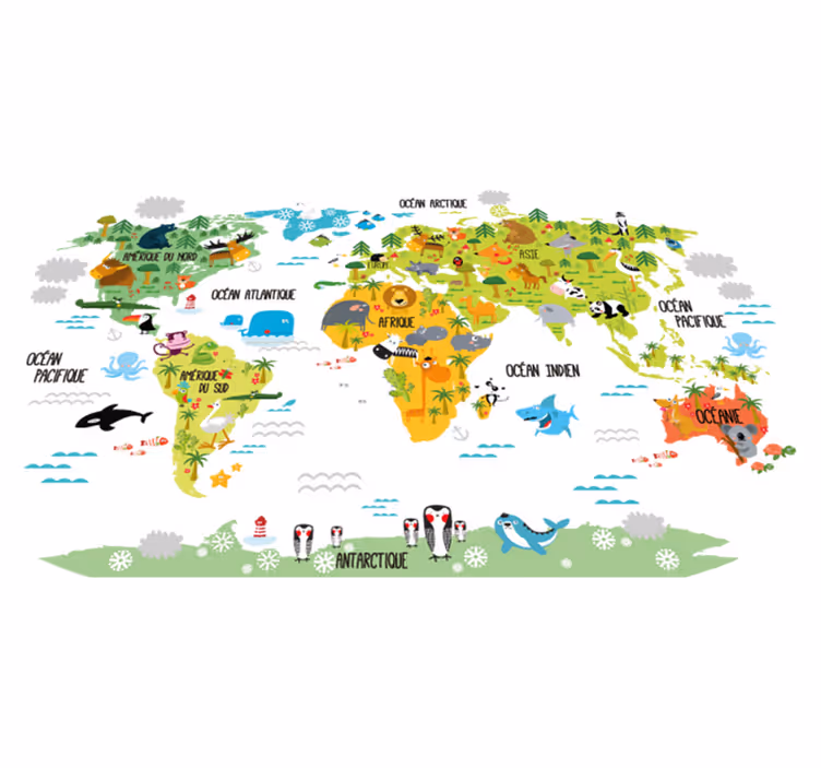 Tappeto vinile mappamondo animale per bambini - TenStickers