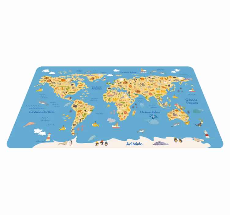 Tappeto vinile mappamondo animale e fauna - TenStickers