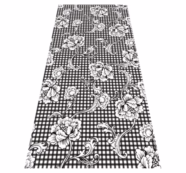 Tappeto vinile vintage motivo gingham bianco e nero - TenStickers