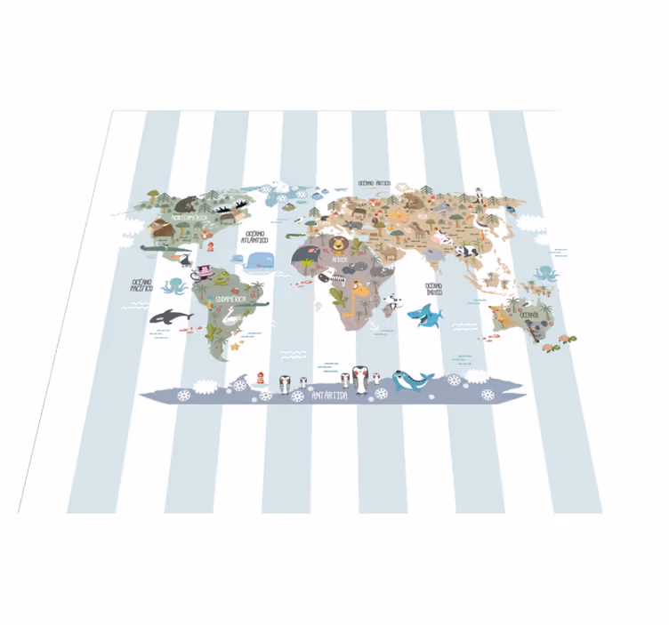 Tappeto vinile mappamondo mappa della fauna - TenStickers