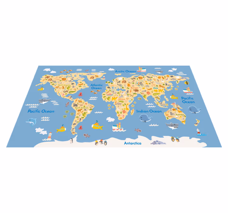 Tappeto vinile mappamondo bambini inglesi - TenStickers