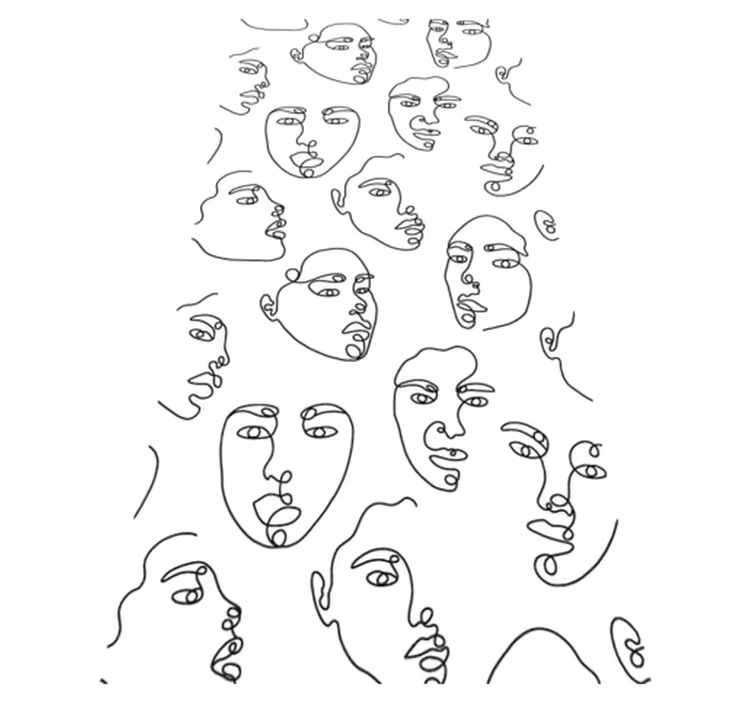 Tappeto vinile moderno motivo facce in line art - TenStickers