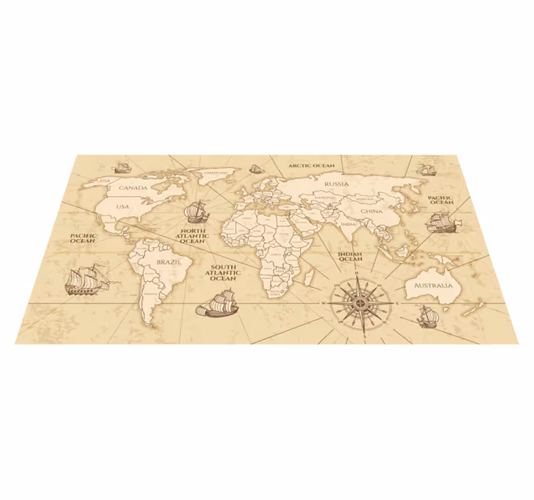 Tappeto vinile mappamondo murale sepia retro - TenStickers